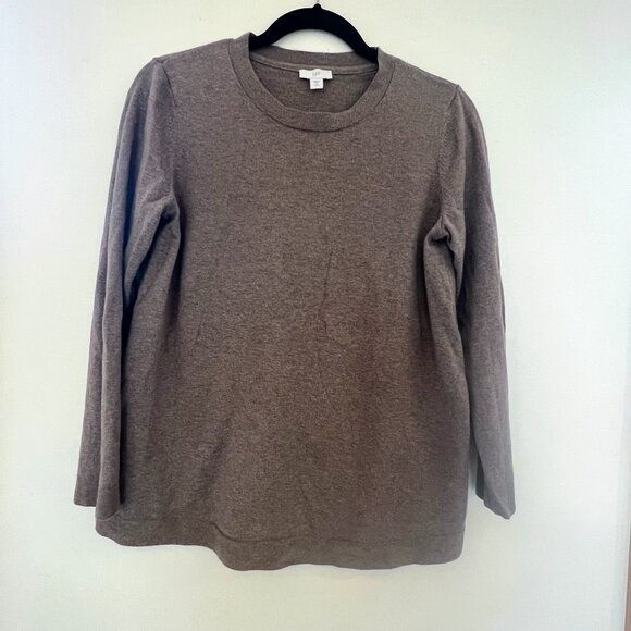 J. Jill 10 Petite Tan brown Long Sleeve Scoop Neck light weight sweater cotton - Picture 1 of 6